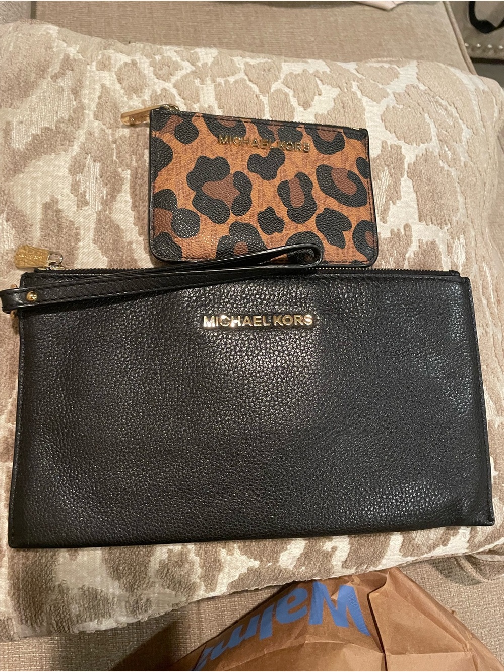 Michael Kors Black Leather Wristlet with Gold Hardware